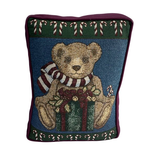 Madison Landing Christmas Pillow With Teddy Bear & Candy Canes - Picture 1 of 7